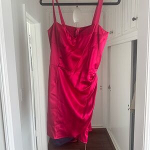 Reformation Hot Pink Satin Mini Dress